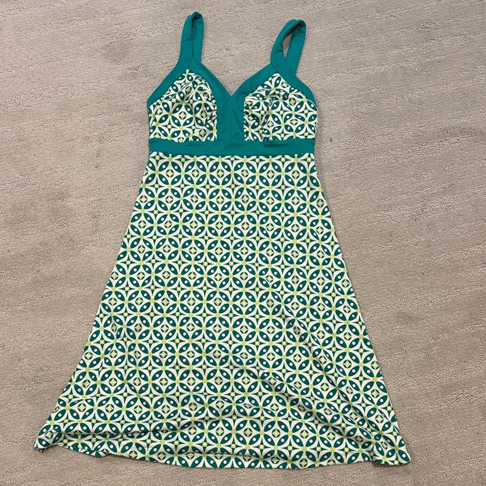 Patagonia Teal, White and Yellow Geometric Midi Dress